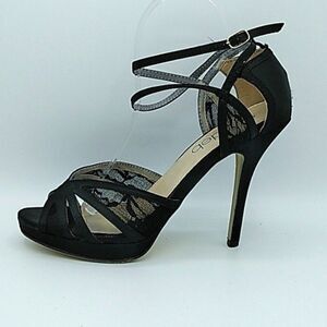 DEB Heels Shoes Size 8.5 Black Open Toe Strappy Lace Fabric